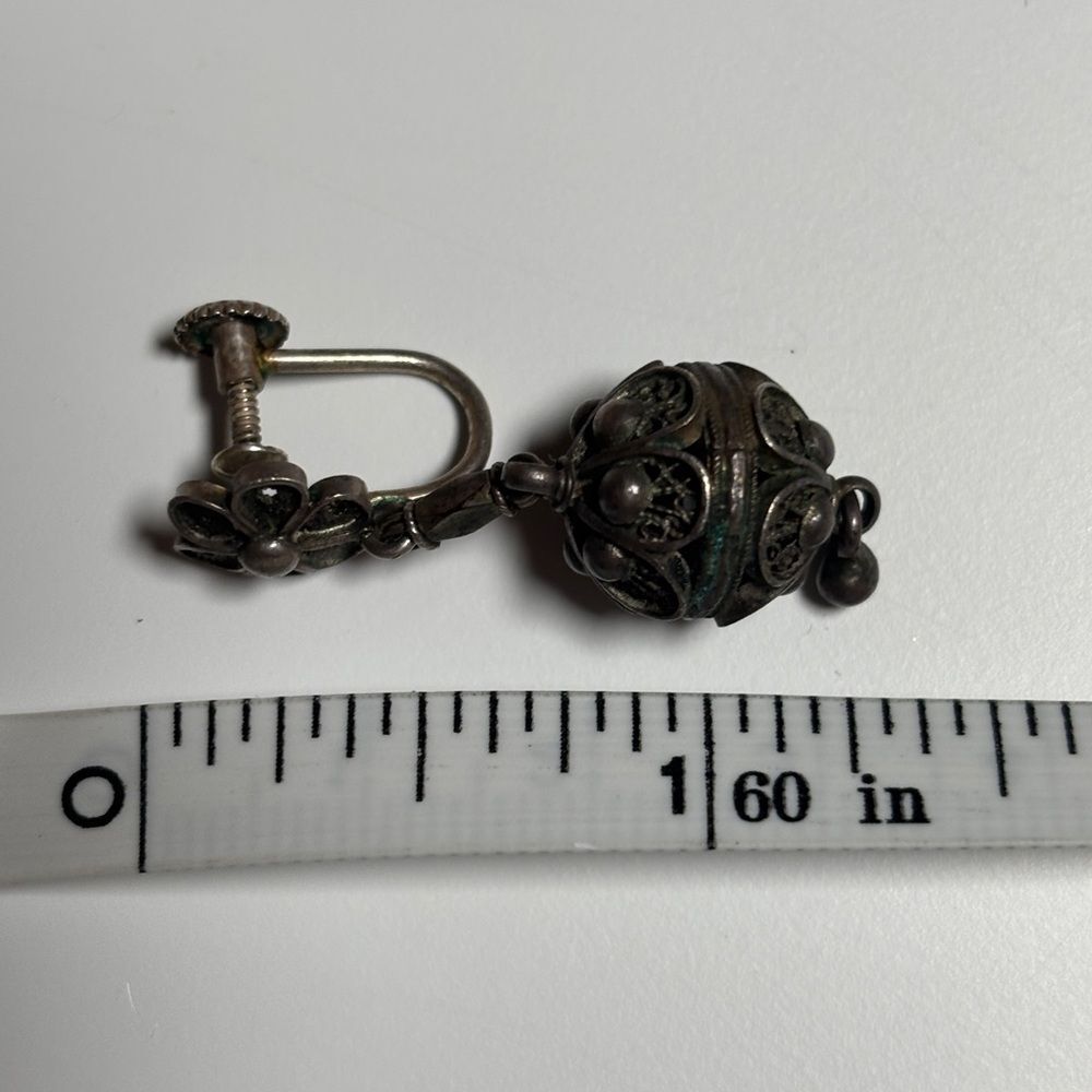 Vintage Silver Screw Back Earring Set of 3 Sterling, 935, Mahogany Obsidian - Picture 8 of 10